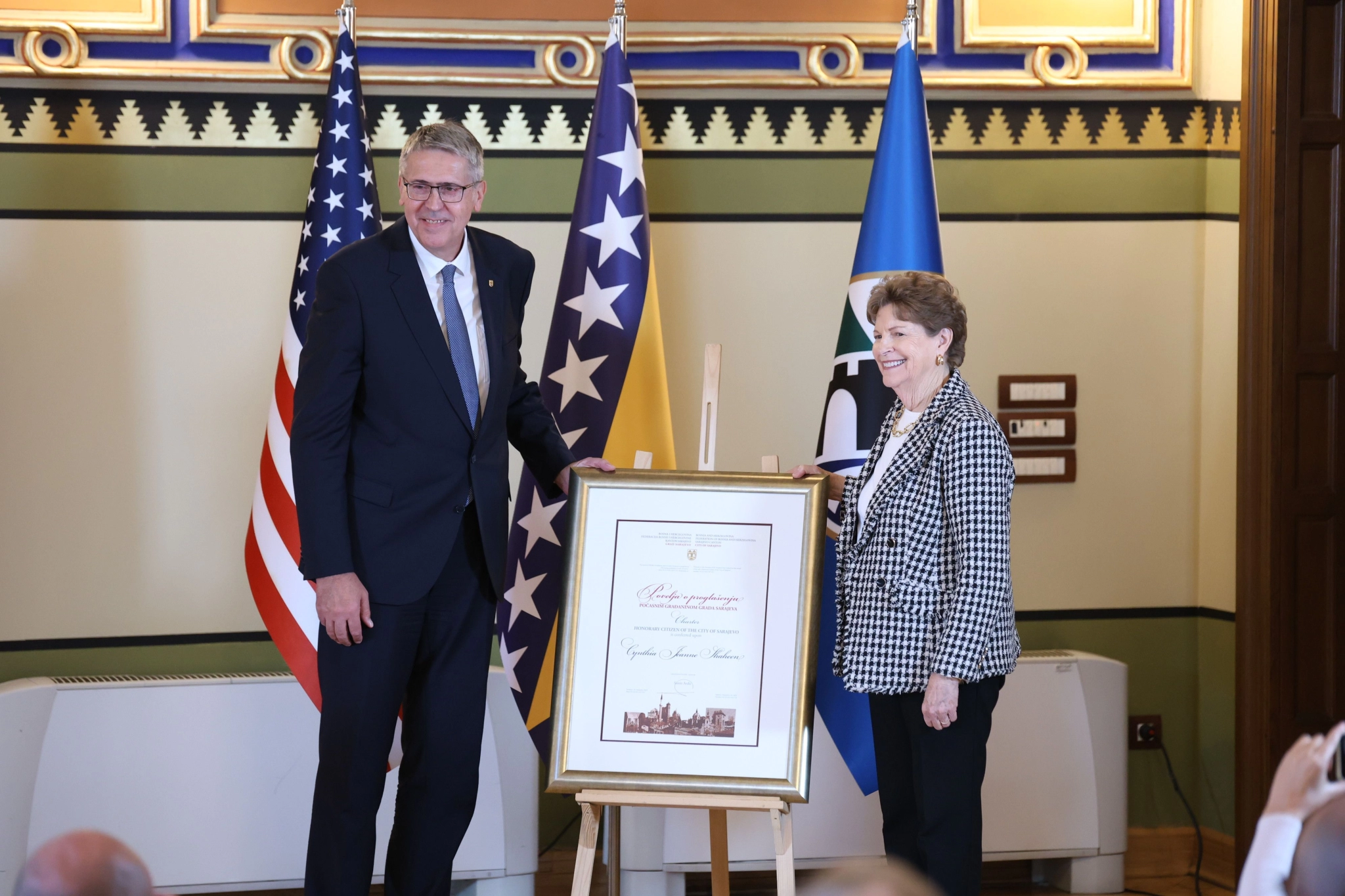Senatorici Cynthiji Jeanne Shaheen uručeno priznanje "Počasni građanin Grada Sarajeva"